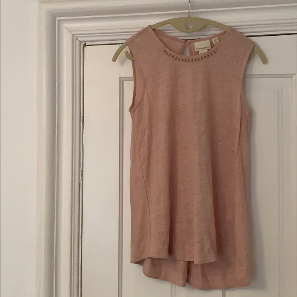 Cynthia Rowley hi-lo blouse w/ bejeweled neckline